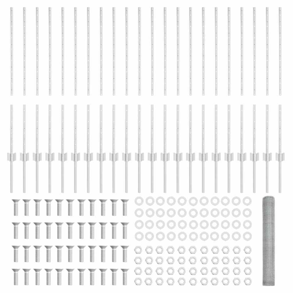 Fence with Posts Silver 1 x 50 m Steel