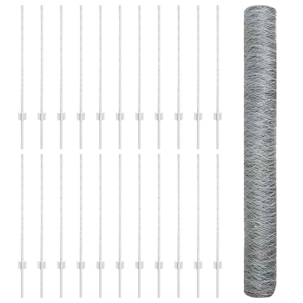 Fence with Posts Silver 1 x 50 m Steel