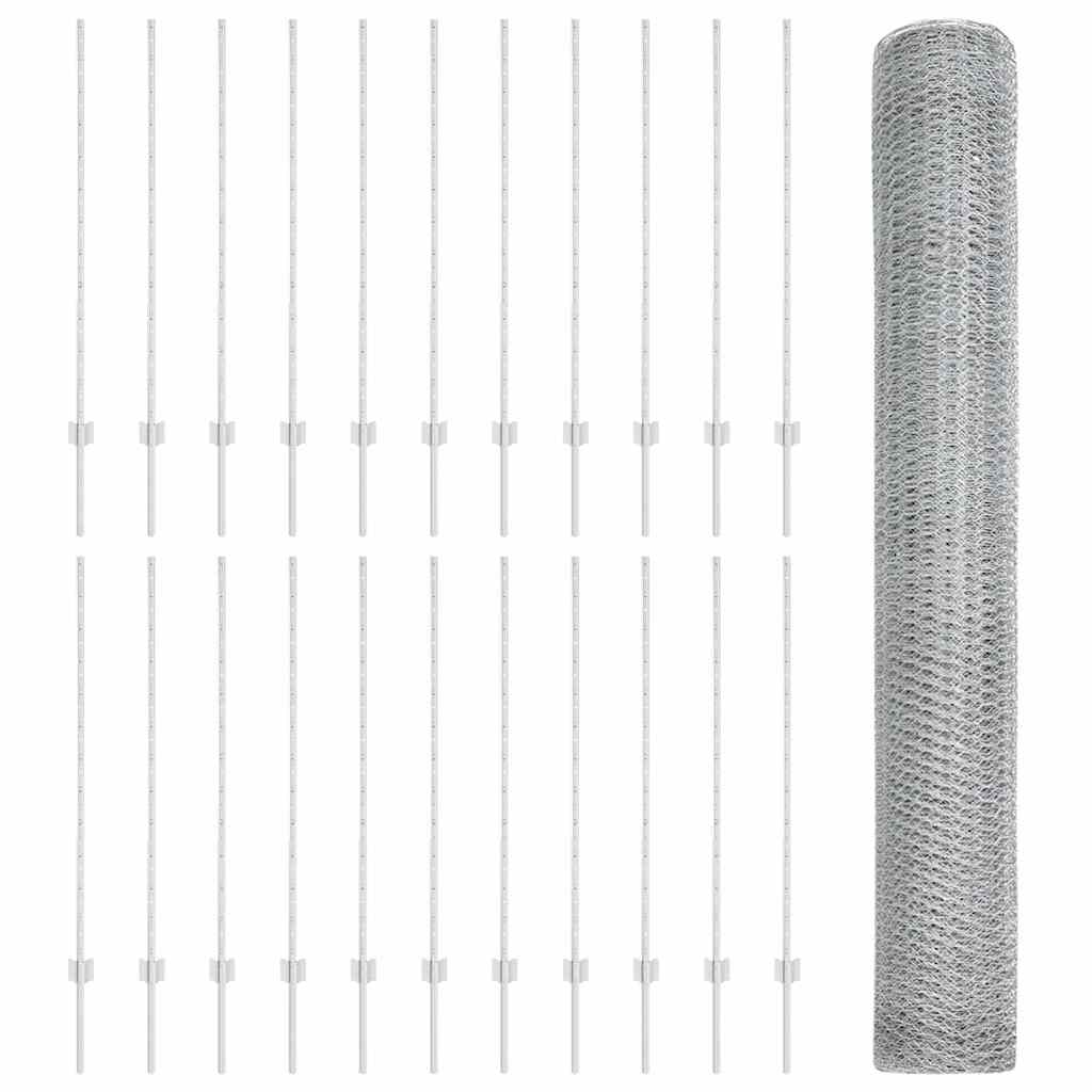 Fence with Posts Silver 1.2 x 50 m Steel