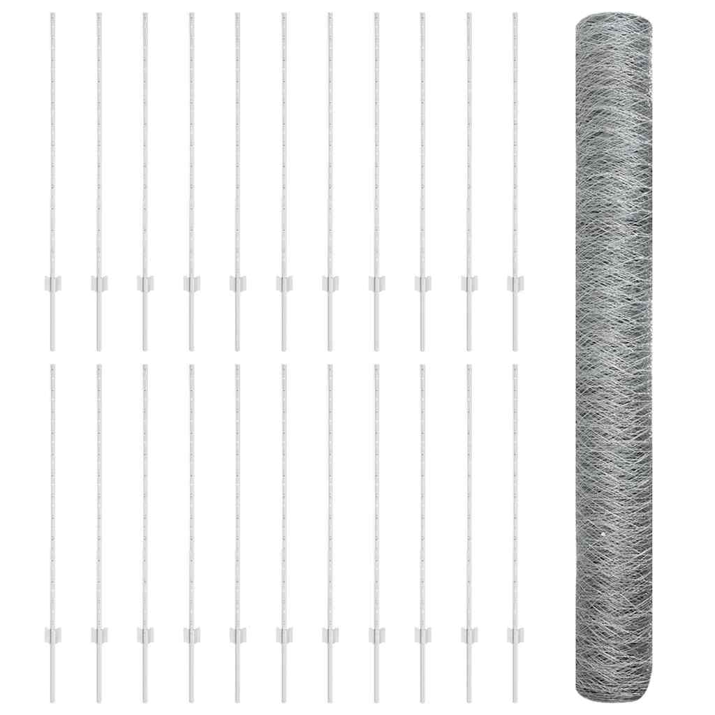 Fence with Posts Silver 1.2 x 50 m Steel