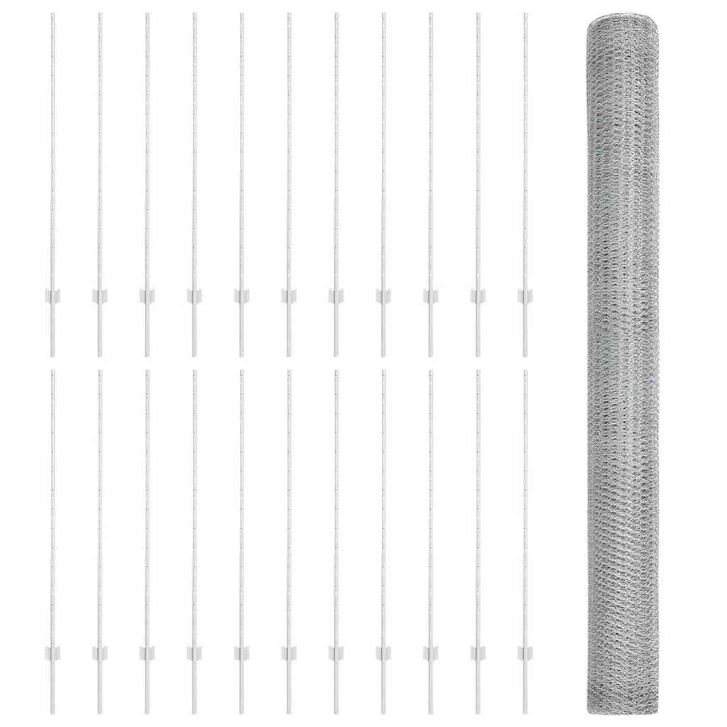 Fence with Posts Silver 1.4 x 50 m Steel