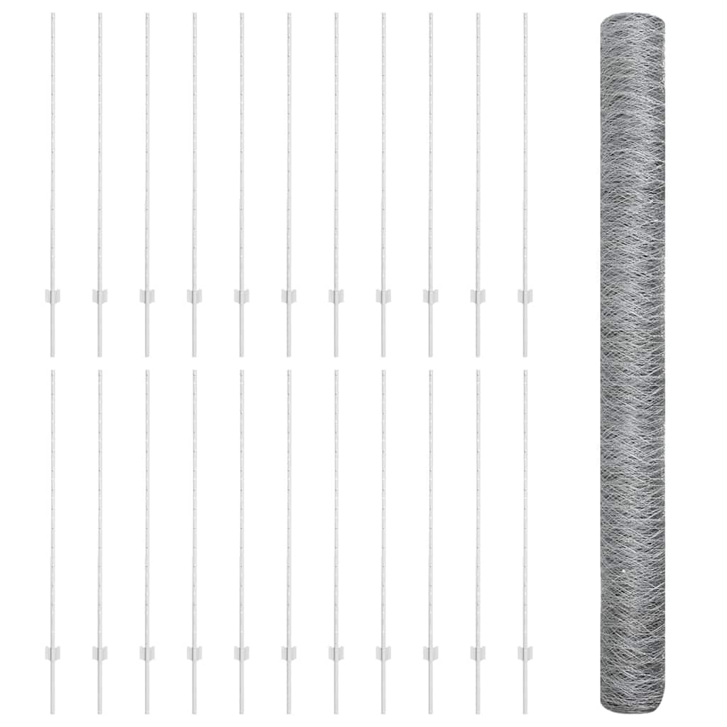Fence with Posts Silver 1.4 x 50 m Steel