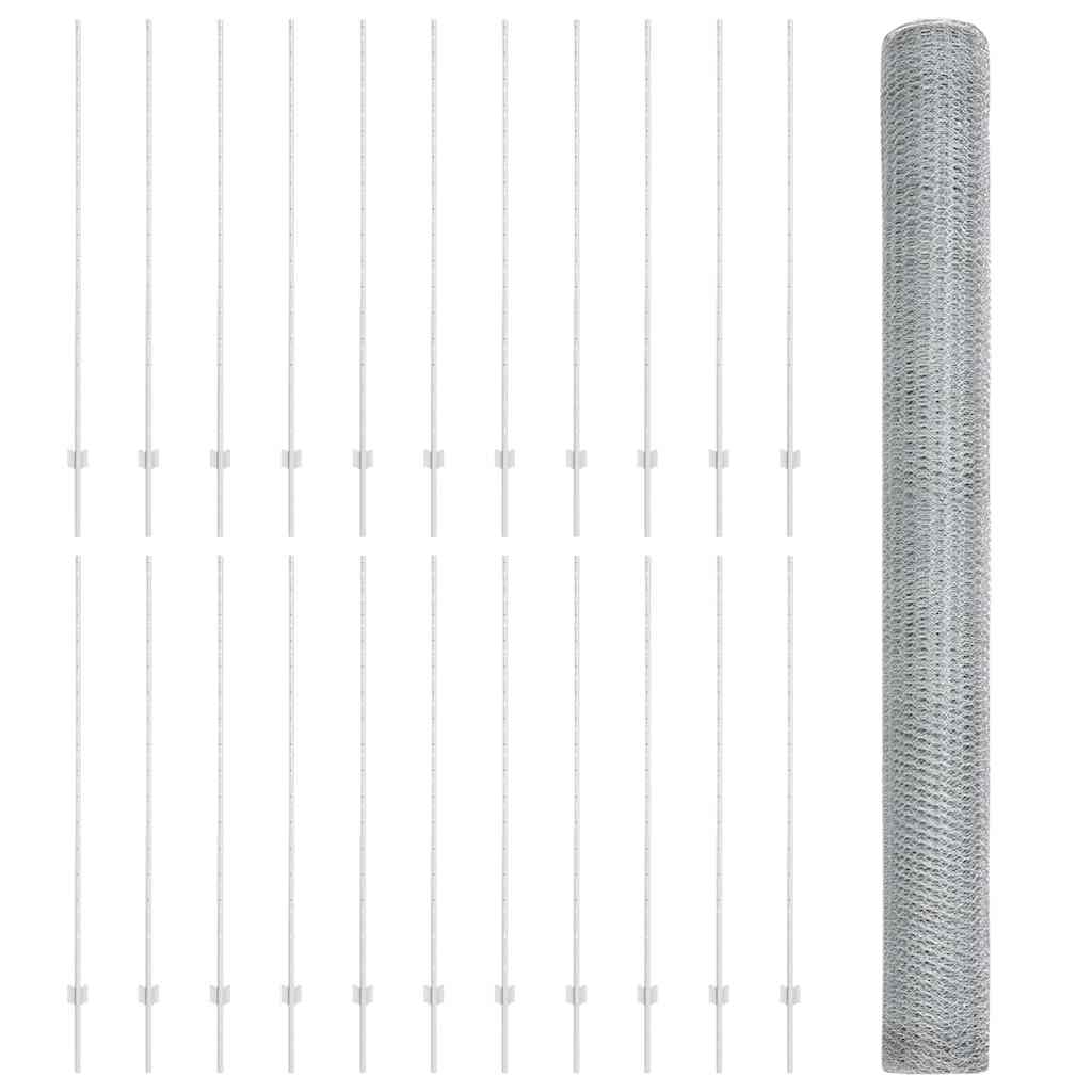 Fence with Posts Silver 1.6 x 50 m Steel