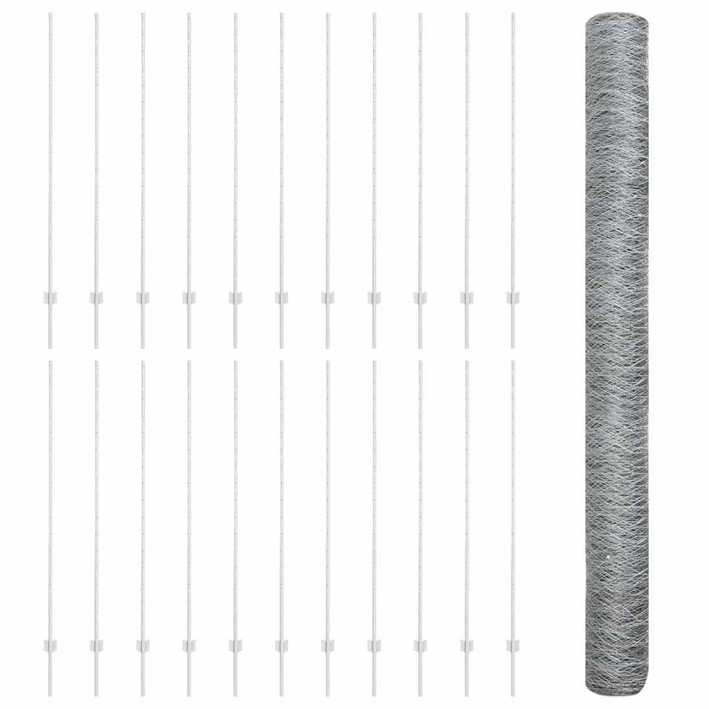 Fence with Posts Silver 1.6 x 50 m Steel