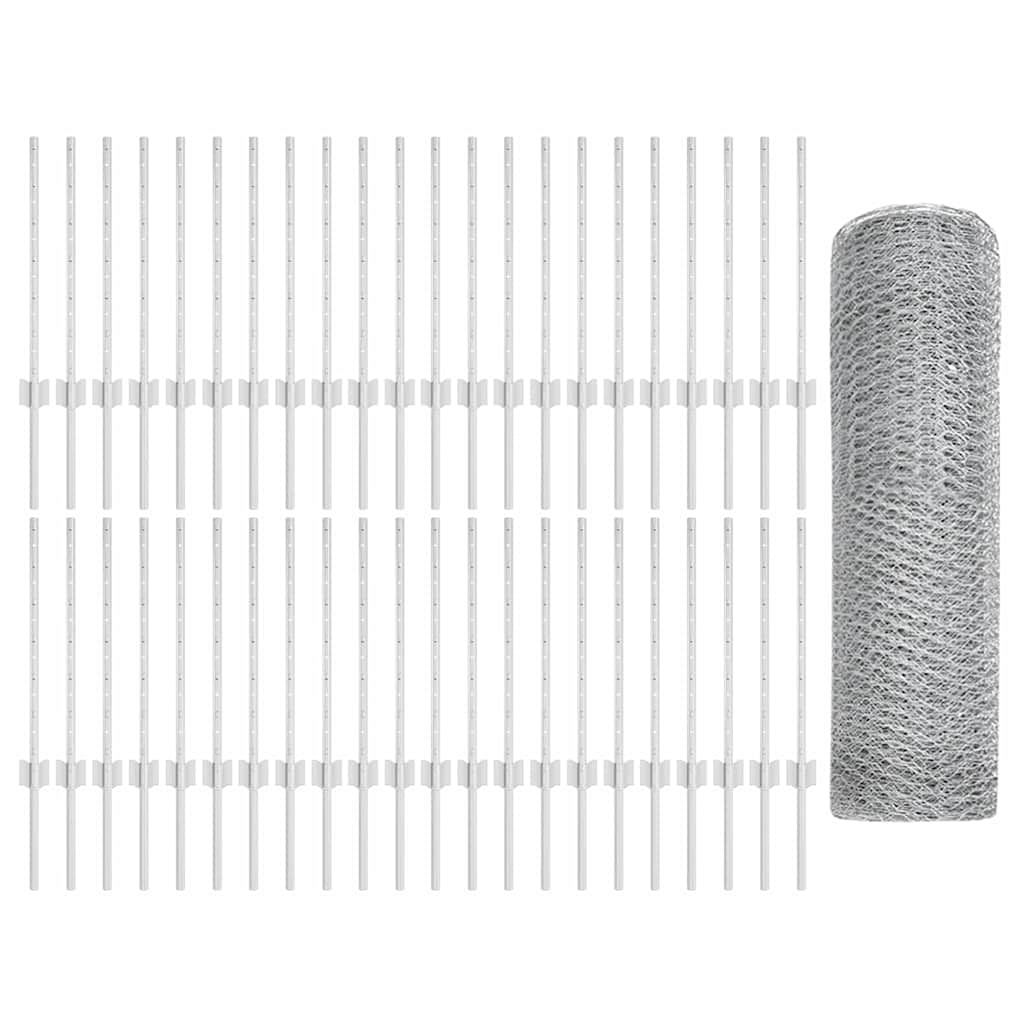 Fence with Posts Silver 0.5 x 100 m Steel
