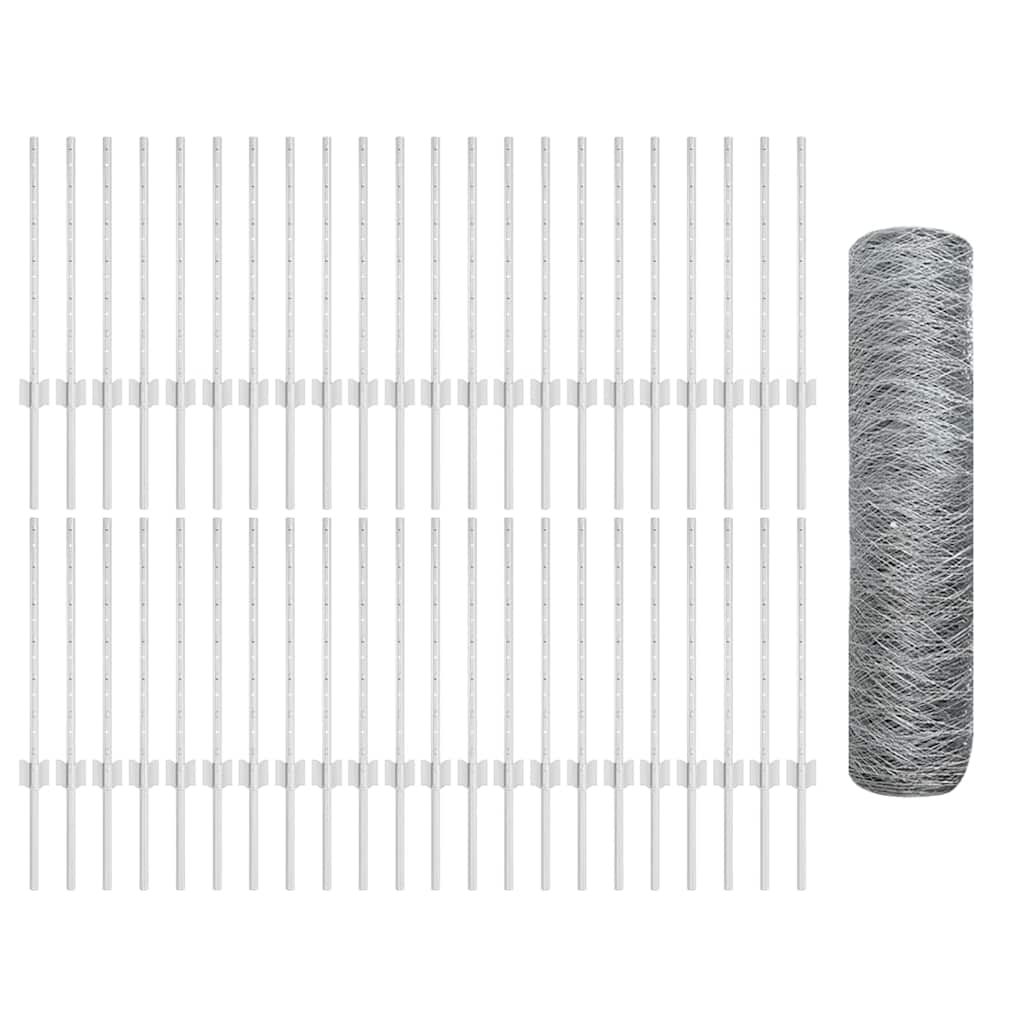 Fence with Posts Silver 0.5 x 100 m Steel