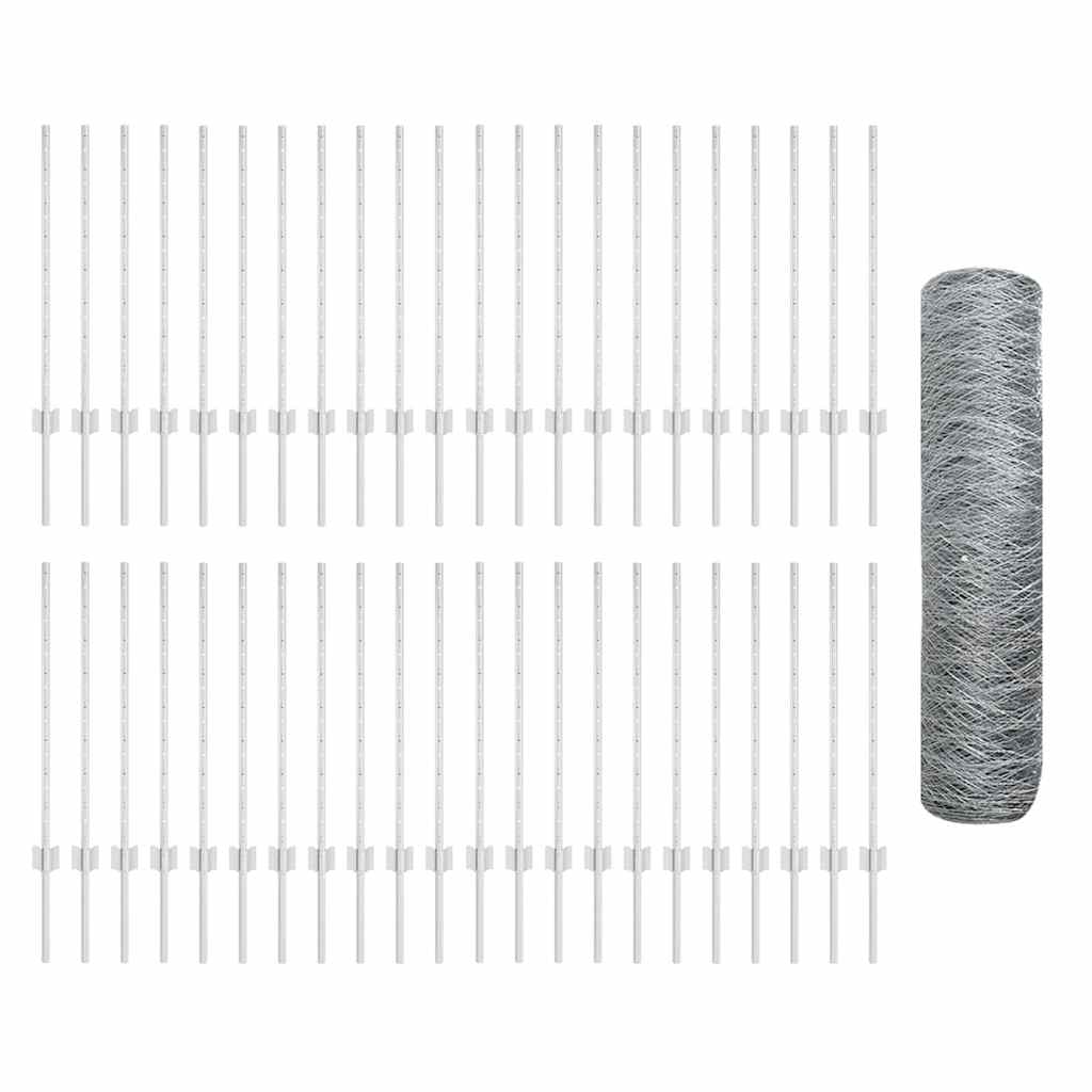 Fence with Posts Silver 0.8 x 100 m Steel