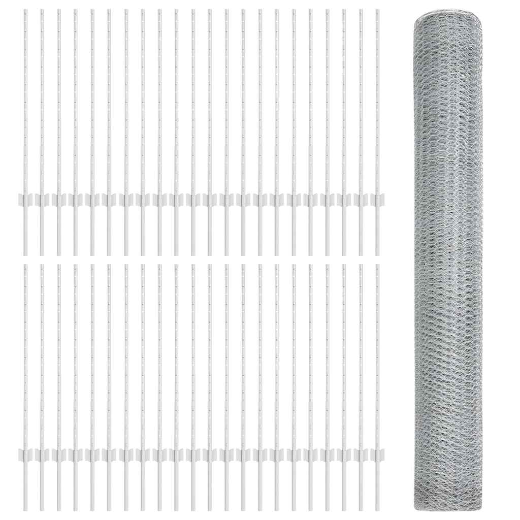 Fence with Posts Silver 1 x 100 m Steel