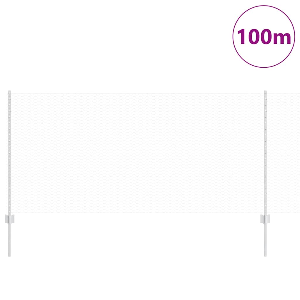 Fence with Posts Silver 1 x 100 m Steel