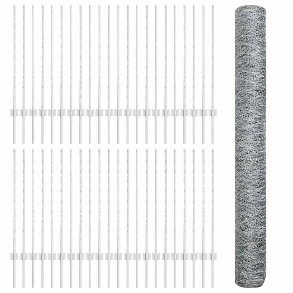 Fence with Posts Silver 1 x 100 m Steel
