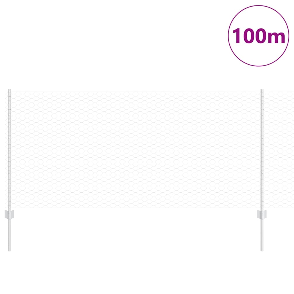 Fence with Posts Silver 1 x 100 m Steel