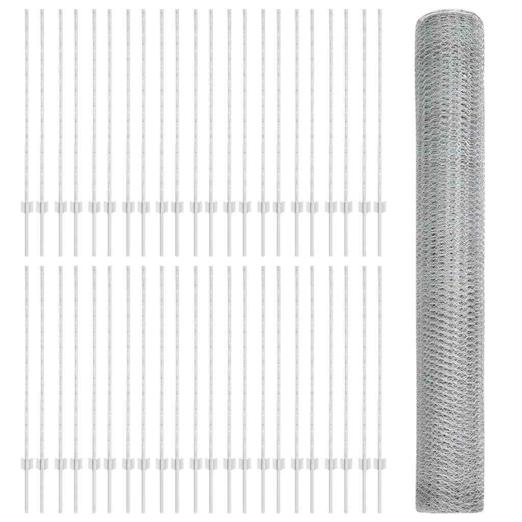 Fence with Posts Silver 1.2 x 100 m Steel