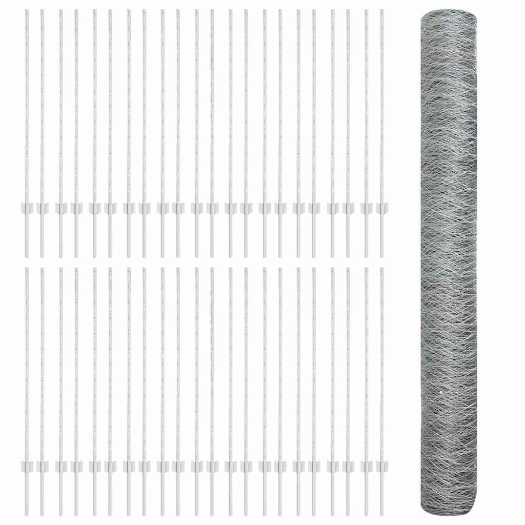 Fence with Posts Silver 1.2 x 100 m Steel