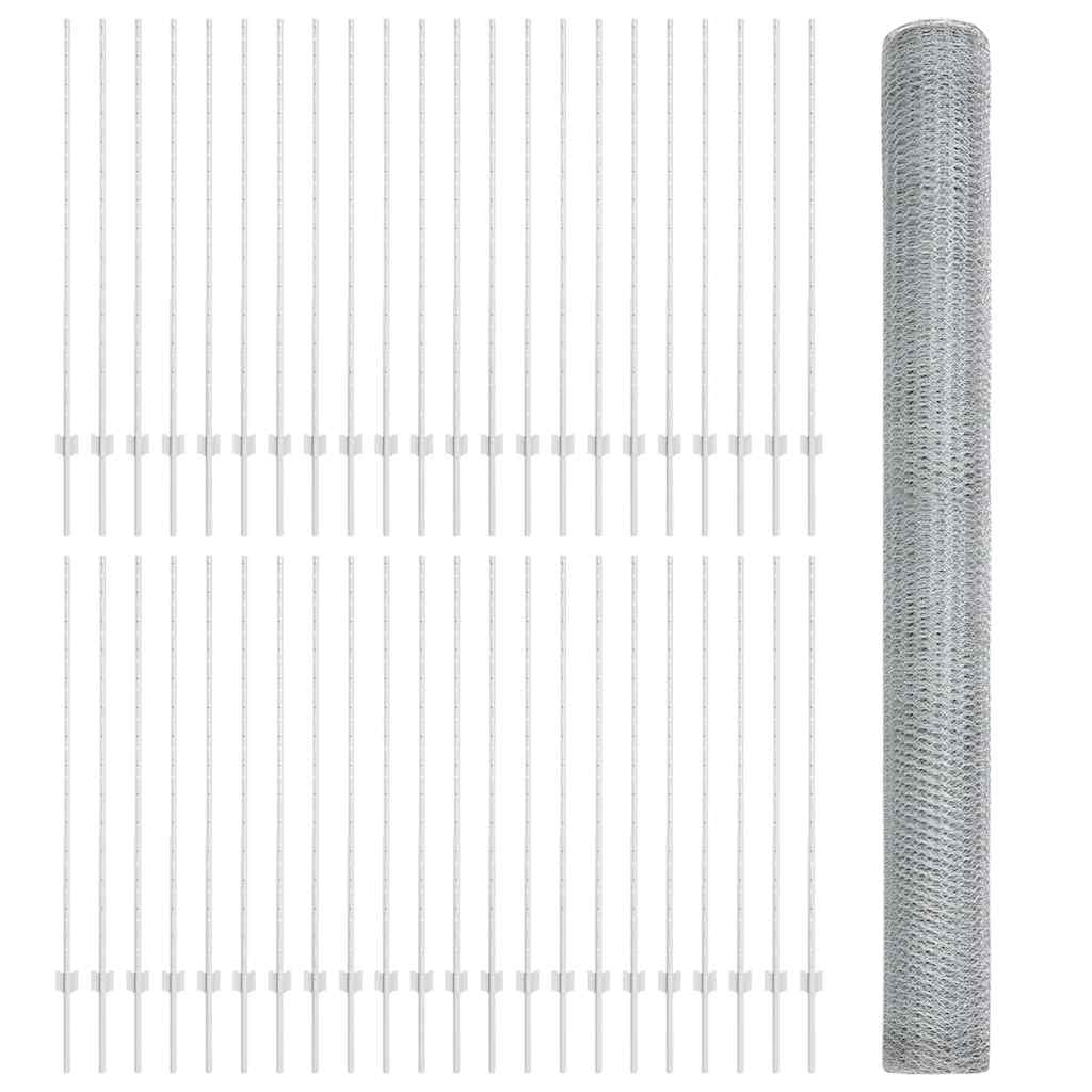 Fence with Posts Silver 1.4 x 100 m Steel
