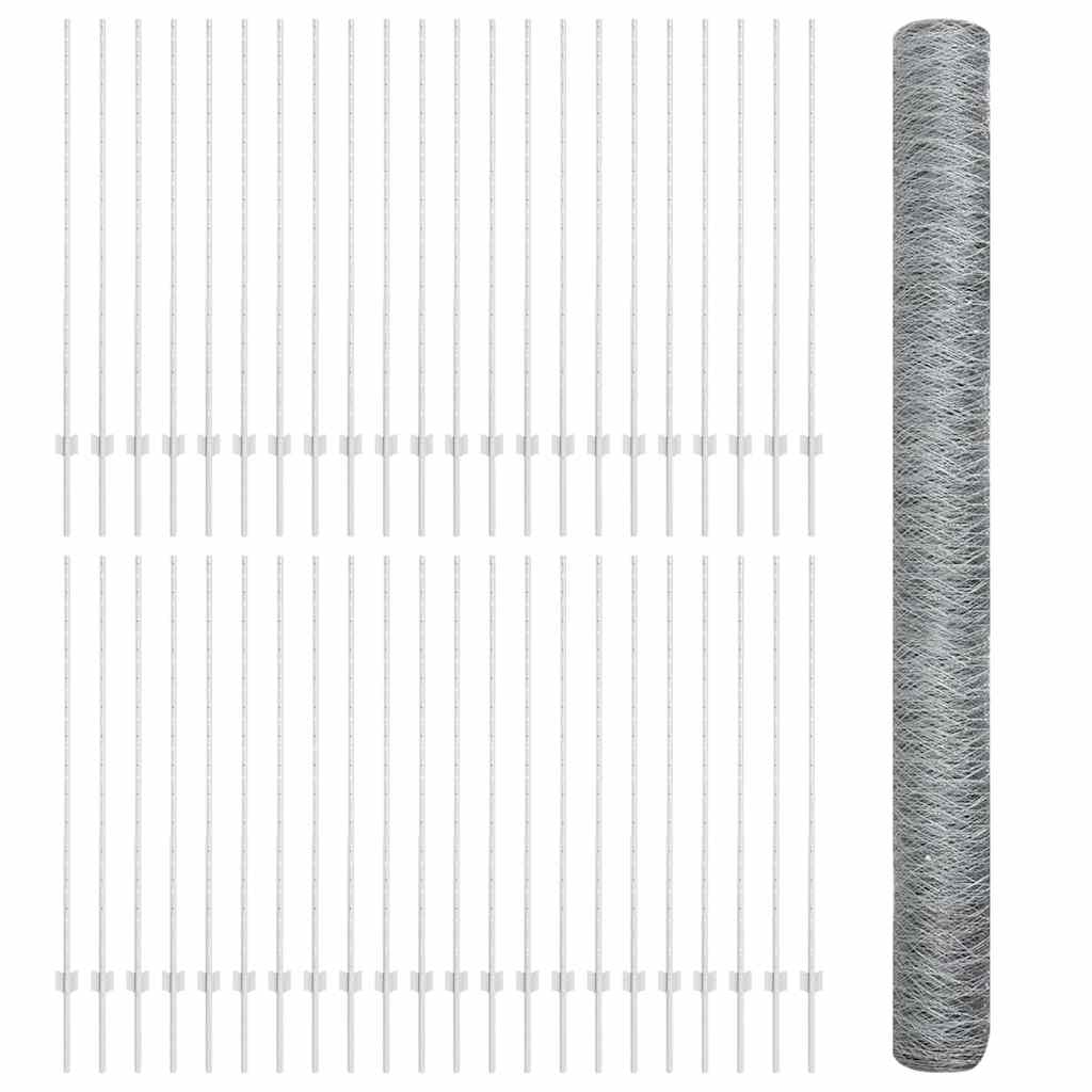 Fence with Posts Silver 1.4 x 100 m Steel