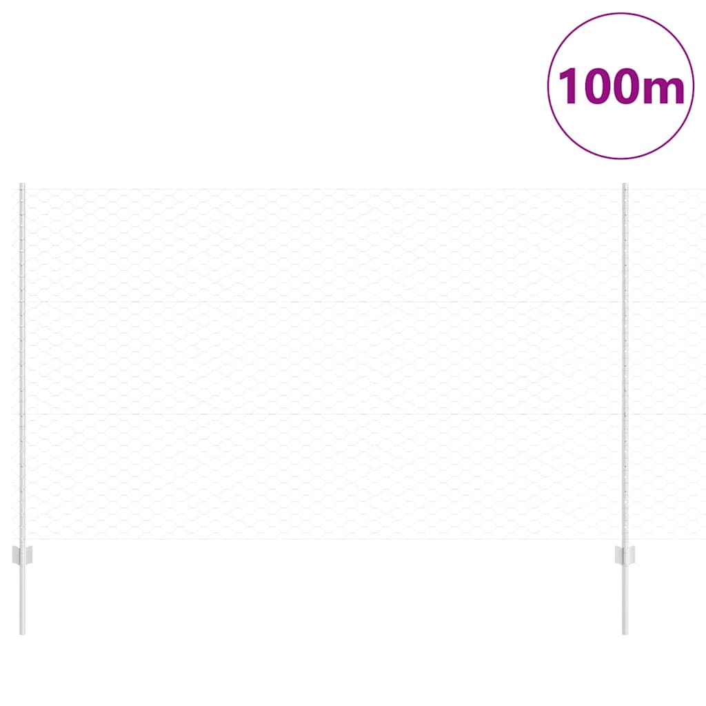 Fence with Posts Silver 1.4 x 100 m Steel