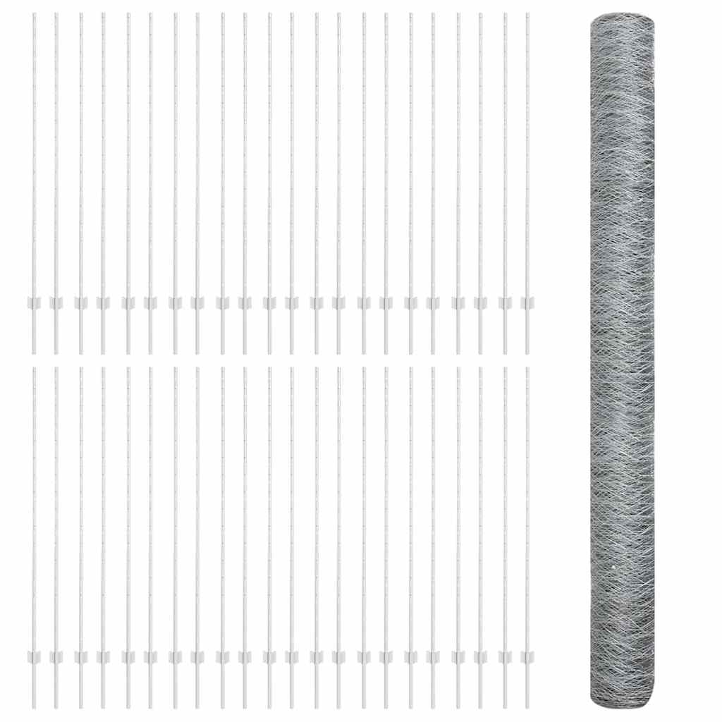 Fence with Posts Silver 1.6 x 100 m Steel