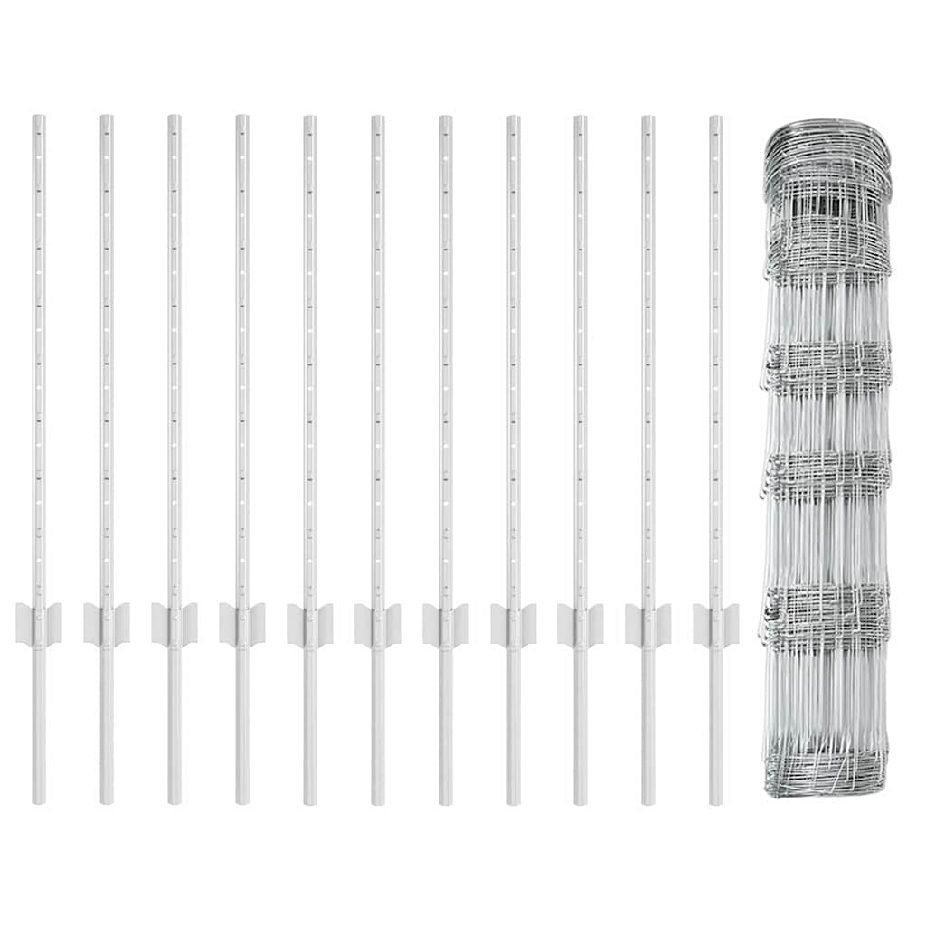 Fence with Posts Silver 0.8 x 25 m Steel