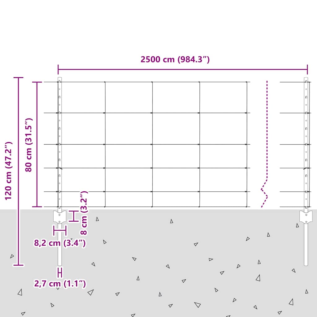 Fence with Posts Silver 0.8 x 25 m Steel