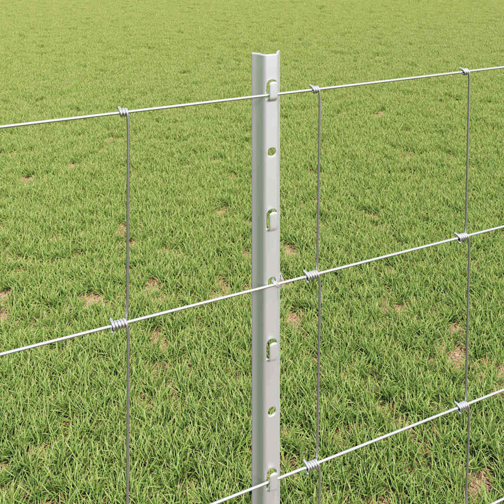 Fence with Posts Silver 0.8 x 25 m Steel