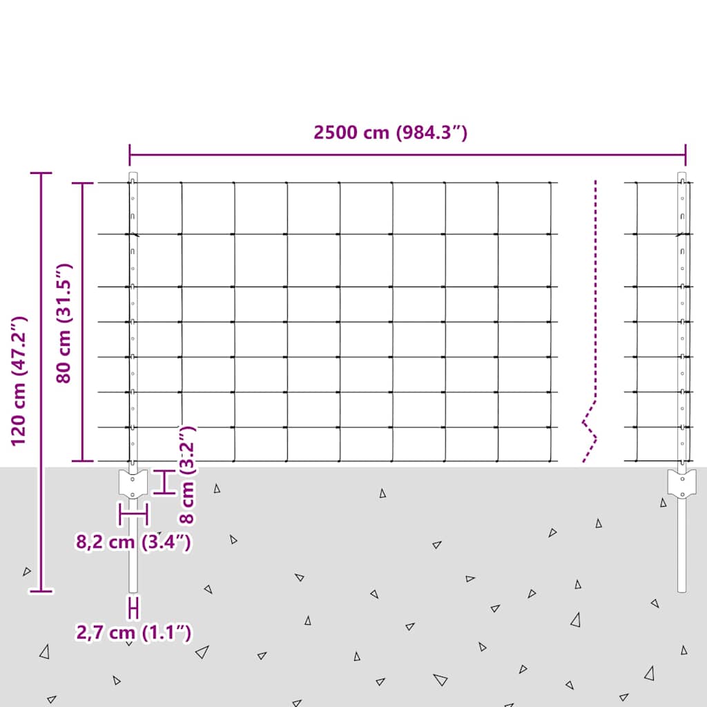 Fence with Posts Silver 0.8 x 25 m Steel