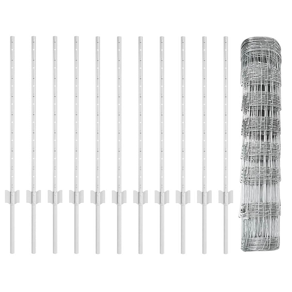 Fence with Posts Silver 0.8 x 25 m Steel