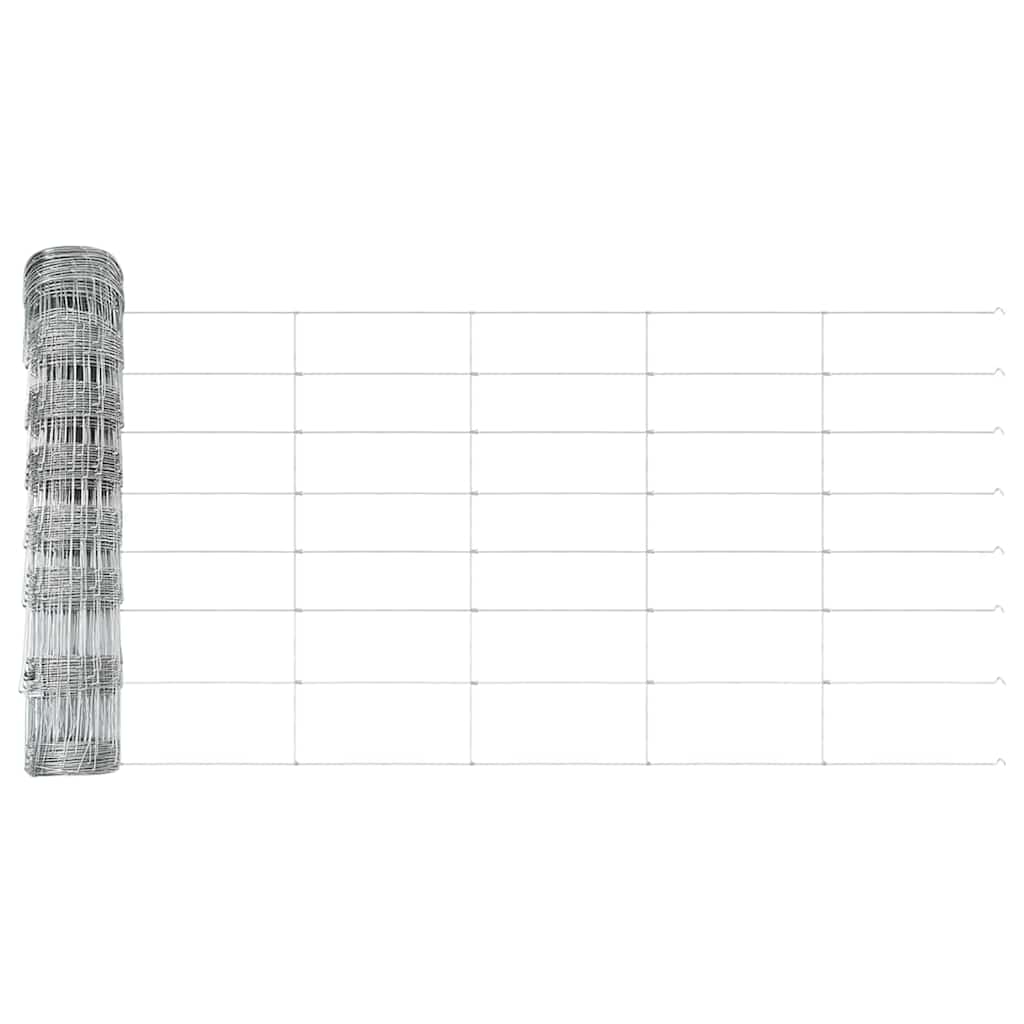 Fence with Posts Silver 0.8 x 25 m Steel
