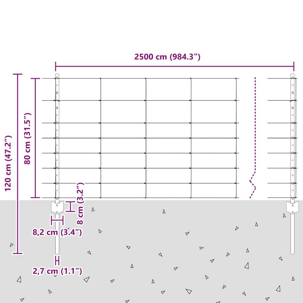 Fence with Posts Silver 0.8 x 25 m Steel