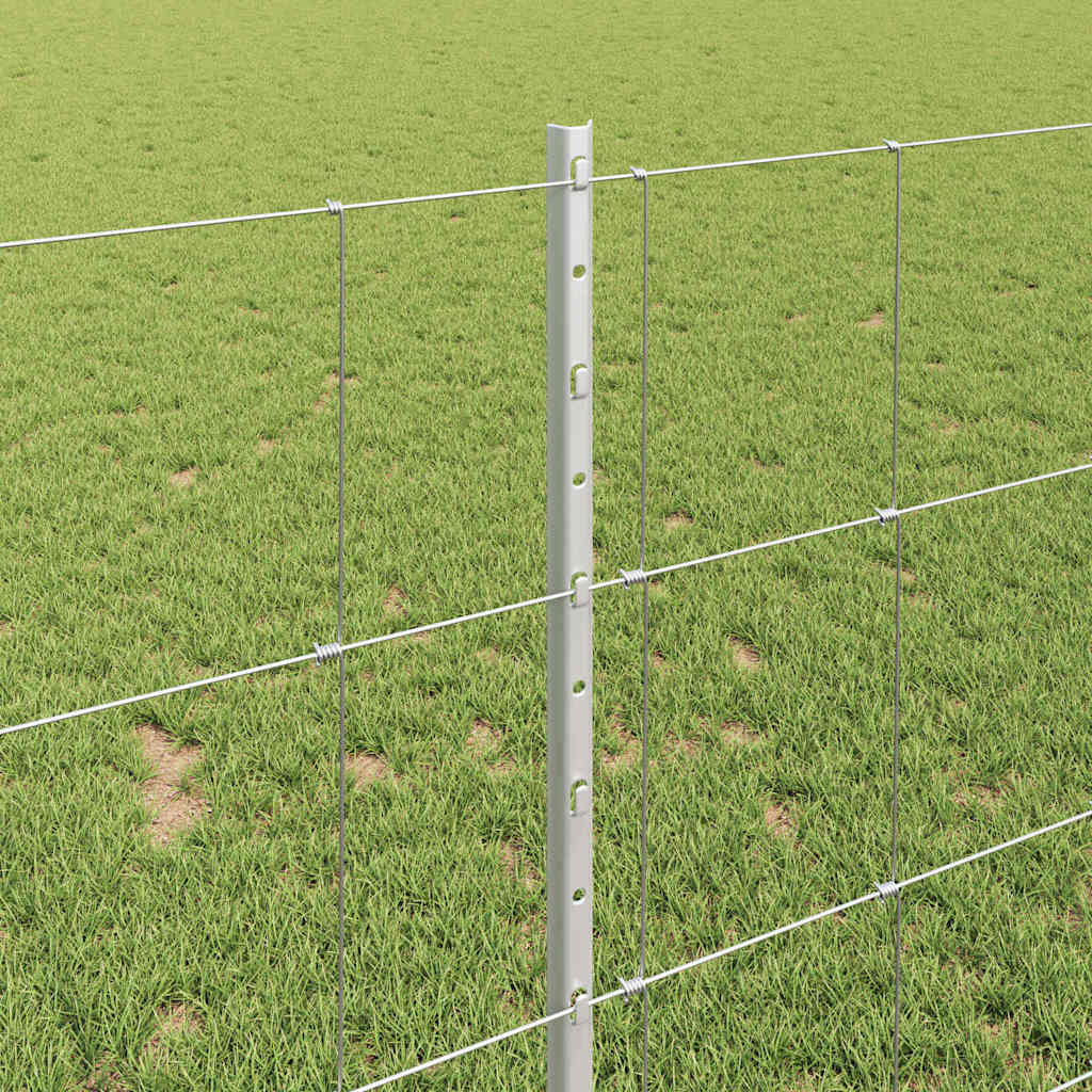 Fence with Posts Silver 1 x 25 m Steel