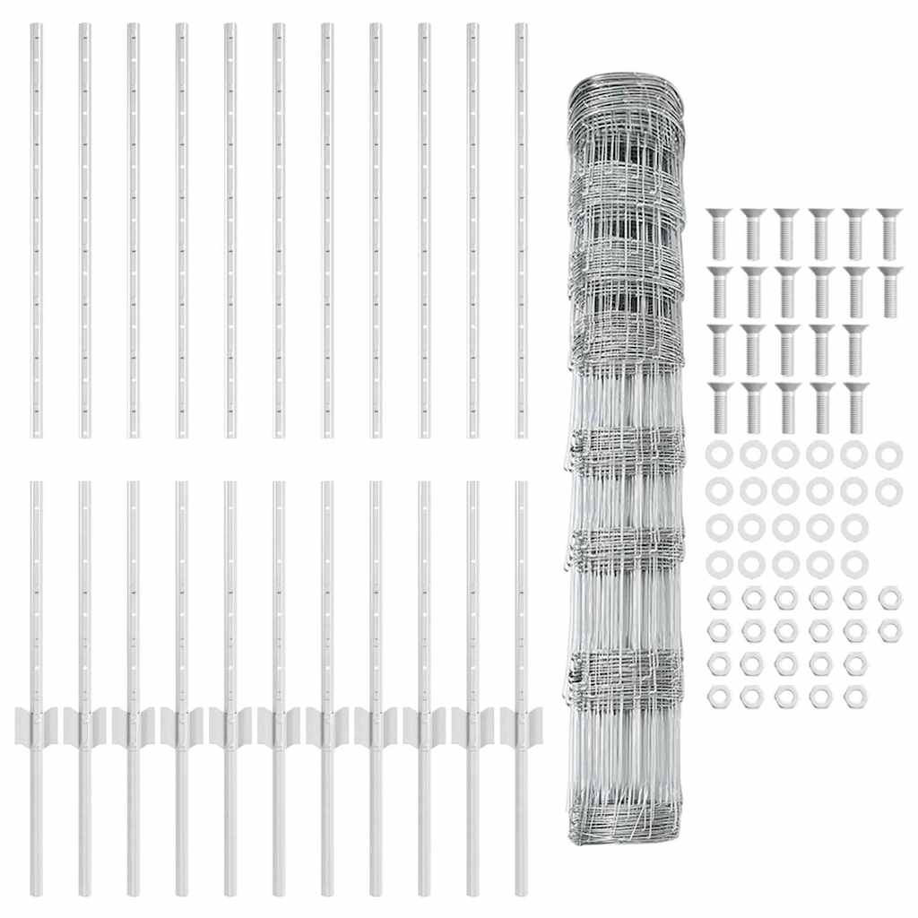 Fence with Posts Silver 1 x 25 m Steel