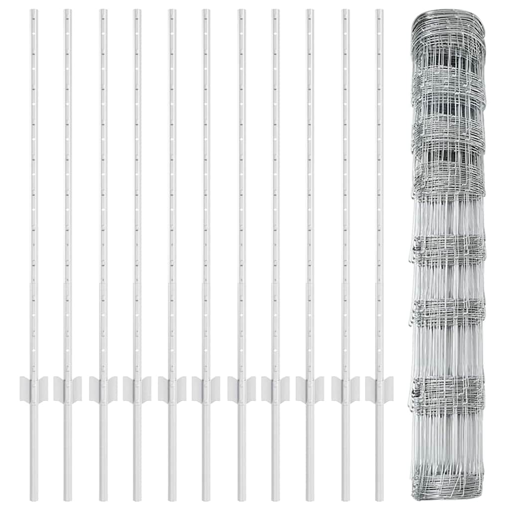 Fence with Posts Silver 1 x 25 m Steel