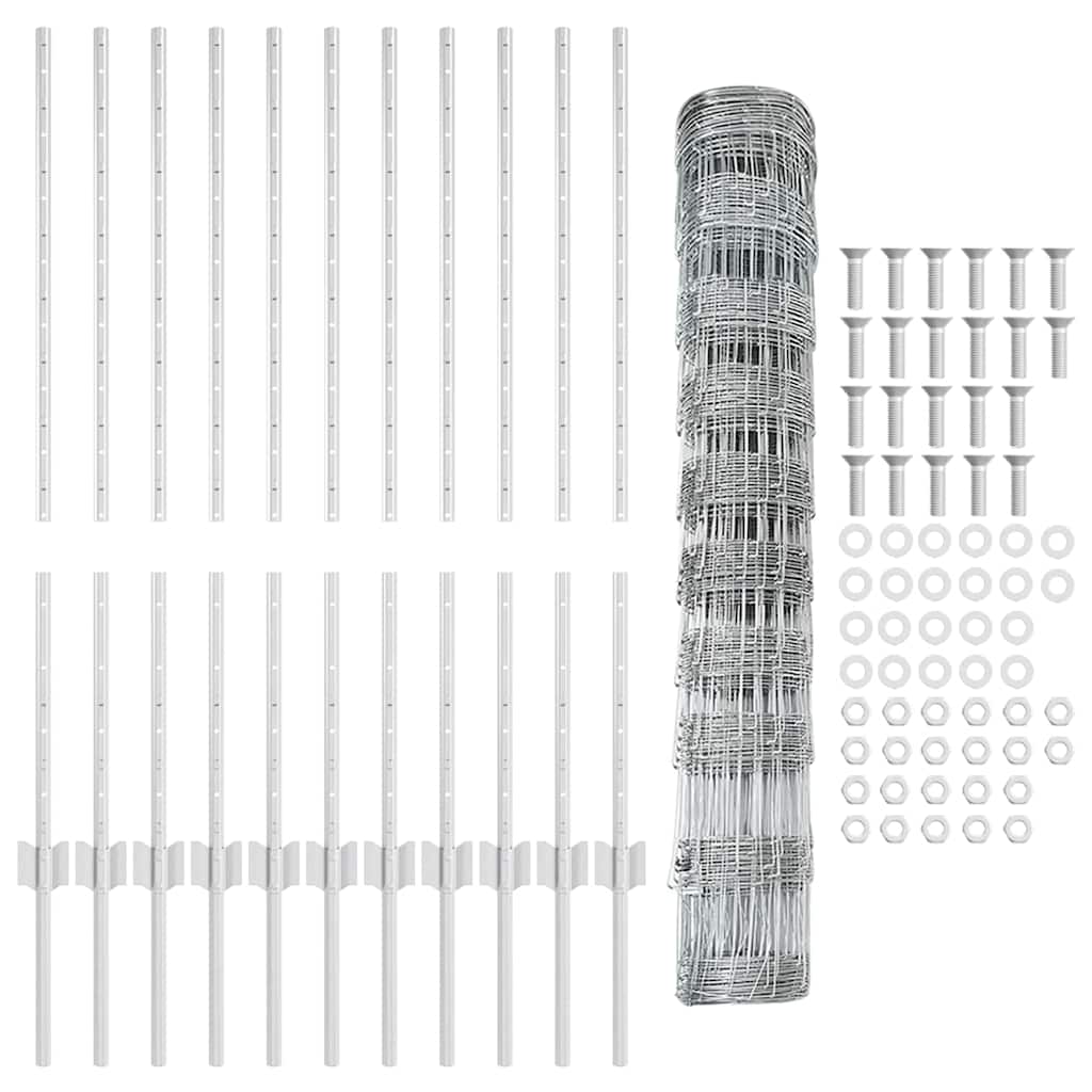 Fence with Posts Silver 1 x 25 m Steel