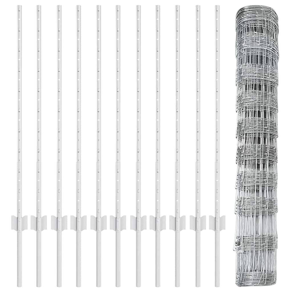 Fence with Posts Silver 1 x 25 m Steel