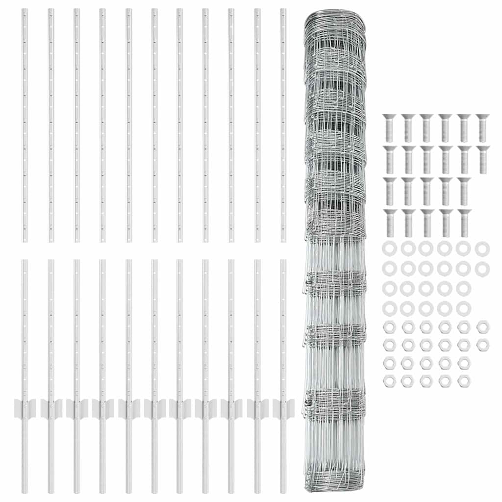 Fence with Posts Silver 1.2 x 25 m Steel