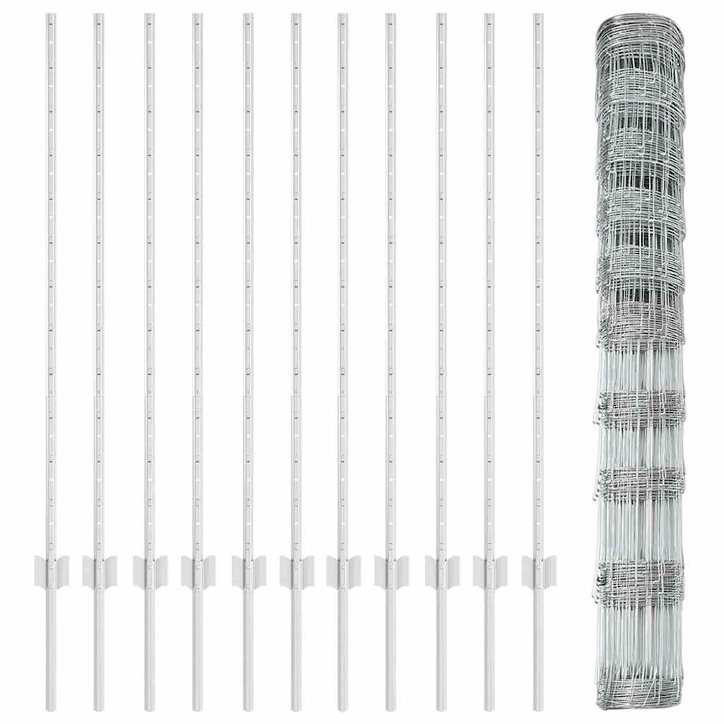 Fence with Posts Silver 1.2 x 25 m Steel