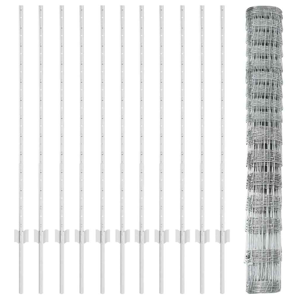 Fence with Posts Silver 1.2 x 25 m Steel