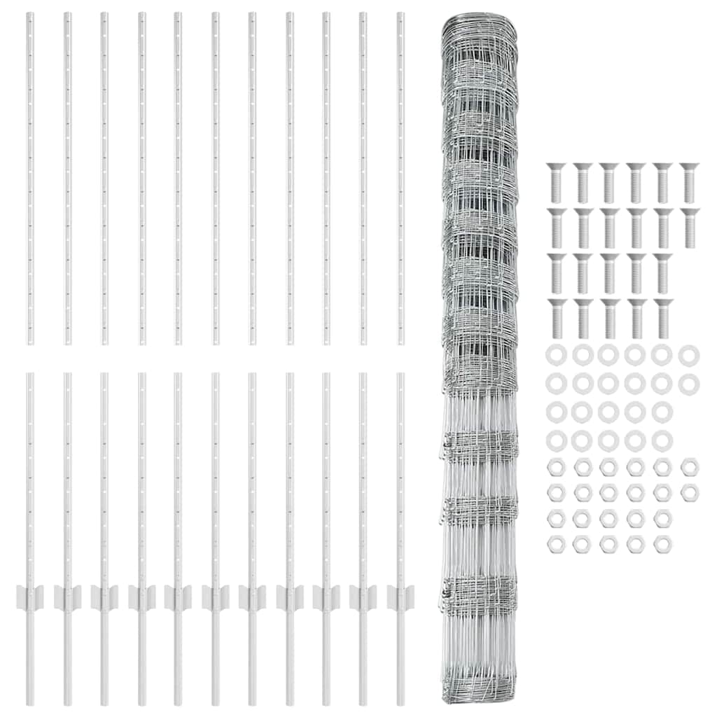Fence with Posts Silver 1.4 x 25 m Steel