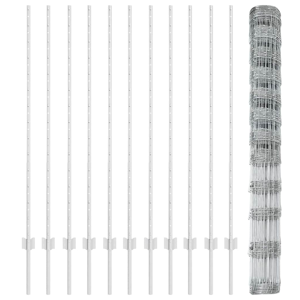 Fence with Posts Silver 1.4 x 25 m Steel