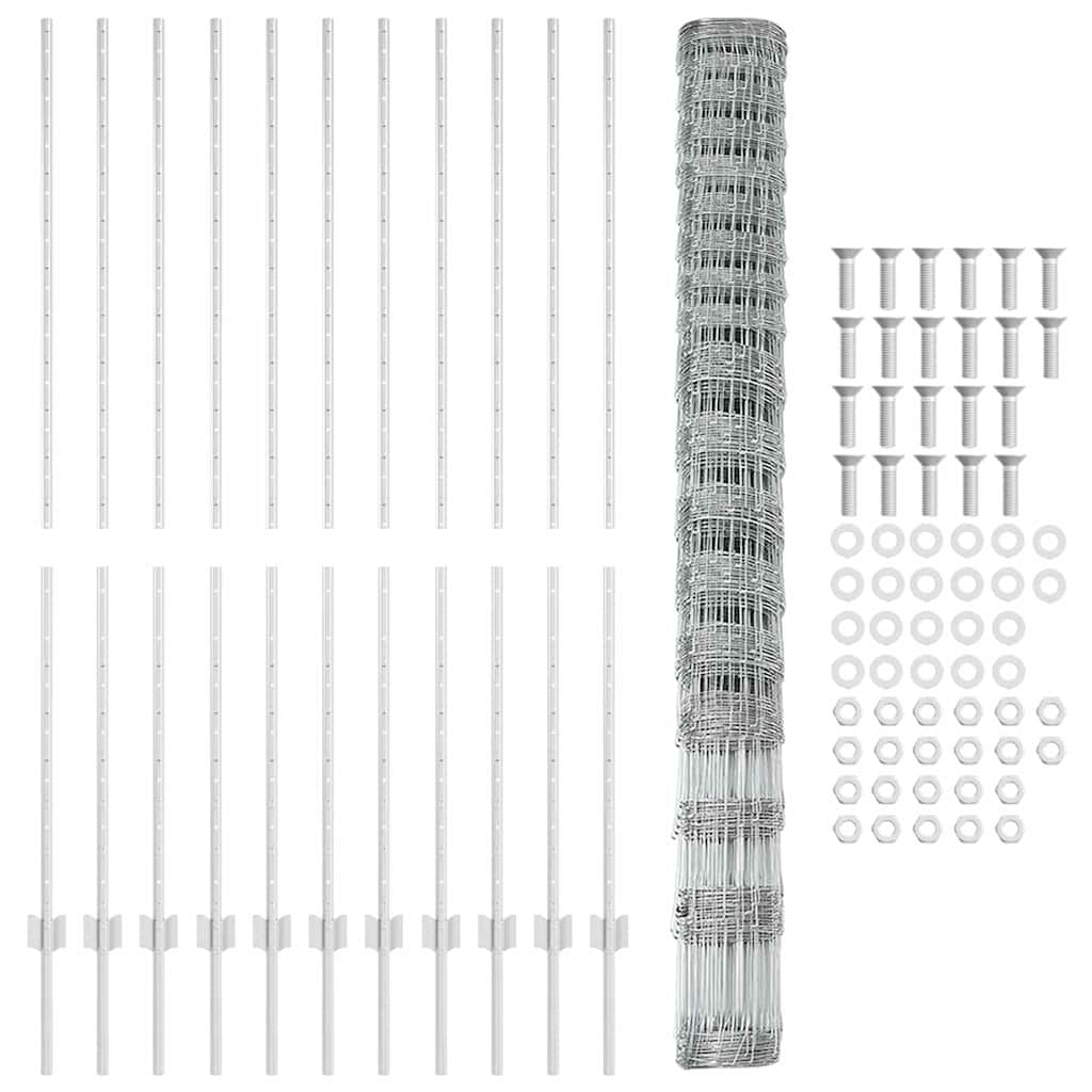 Fence with Posts Silver 1.5 x 25 m Steel
