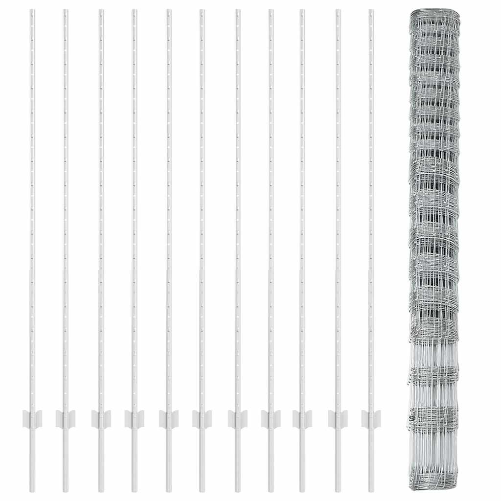 Fence with Posts Silver 1.5 x 25 m Steel