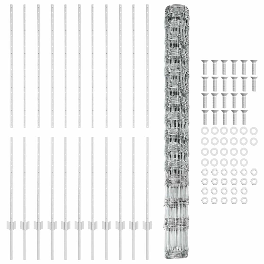 Fence with Posts Silver 1.6 x 25 m Steel