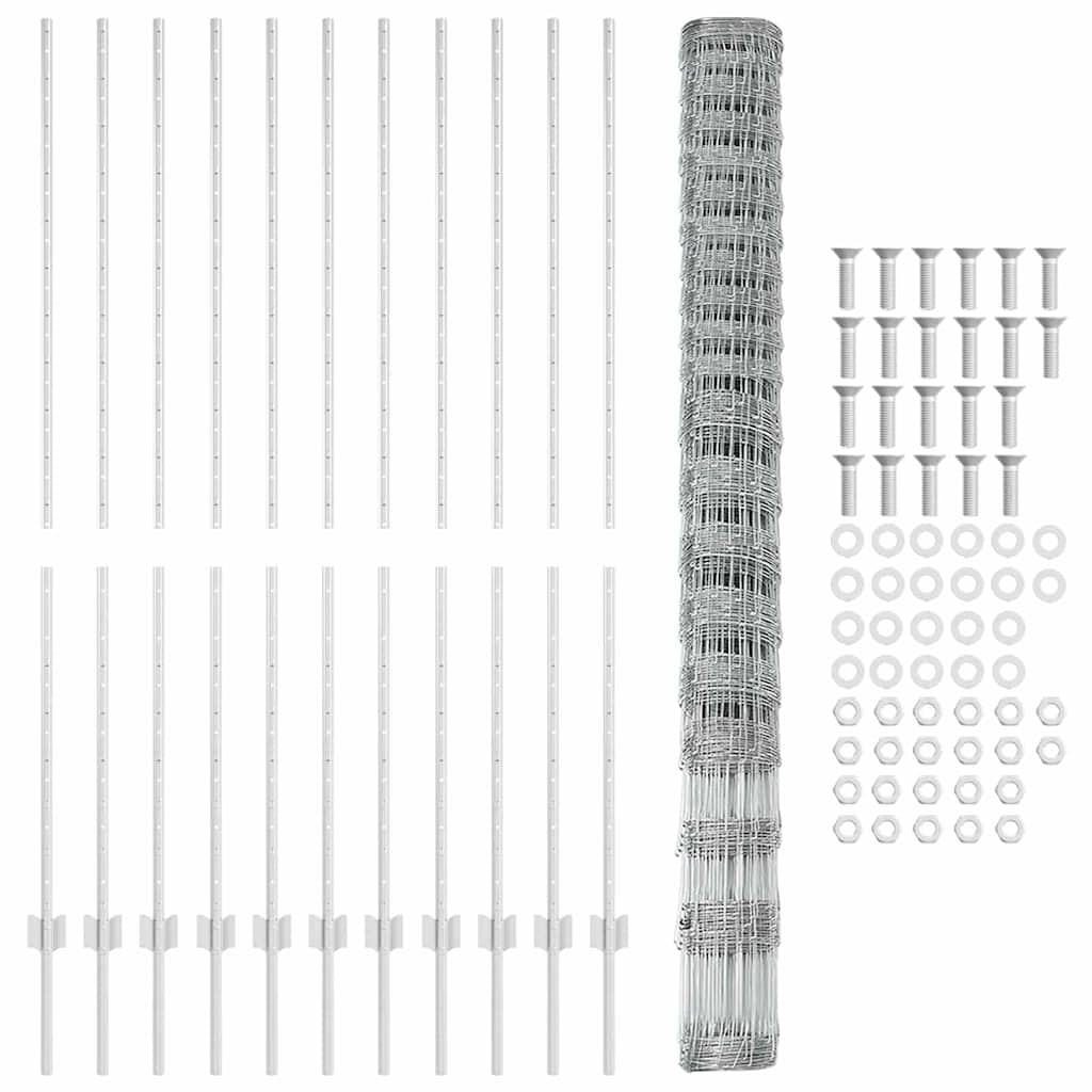 Fence with Posts Silver 1.6 x 25 m Steel