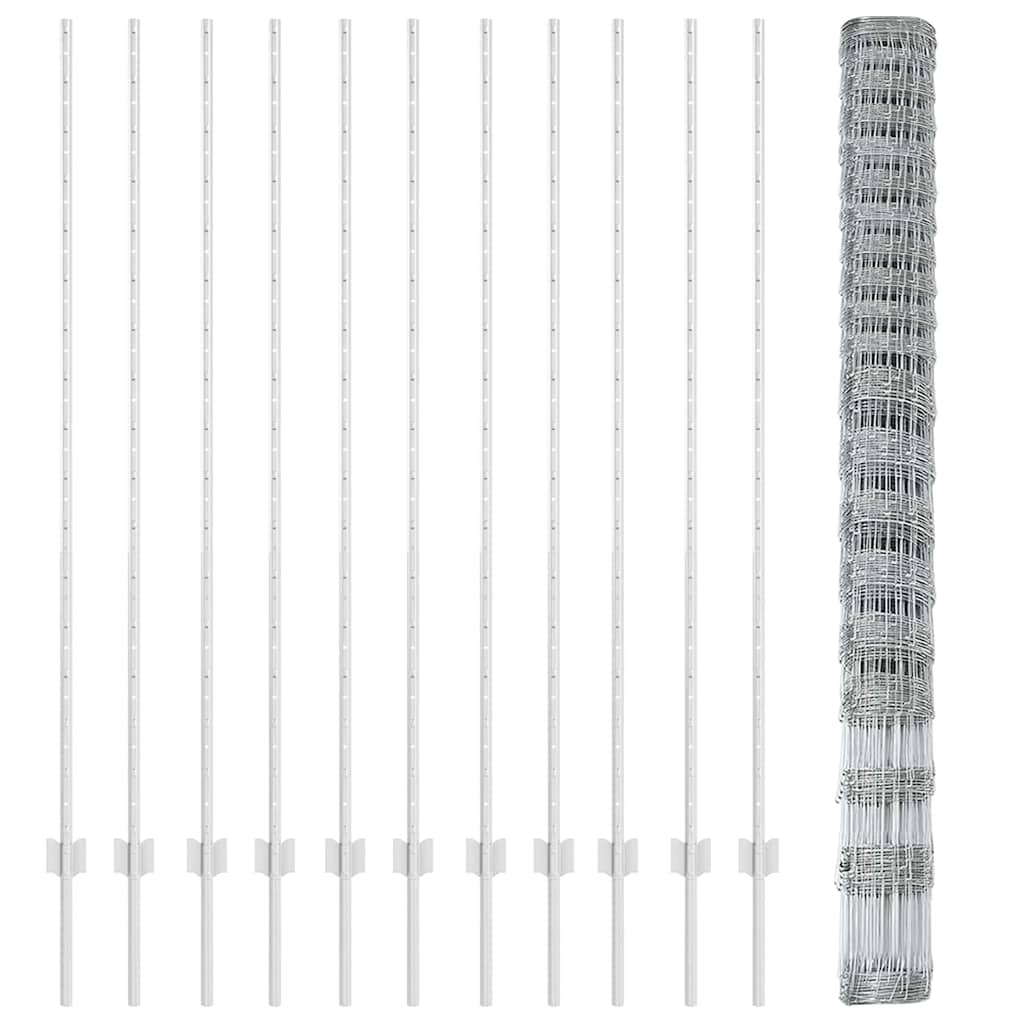 Fence with Posts Silver 1.6 x 25 m Steel