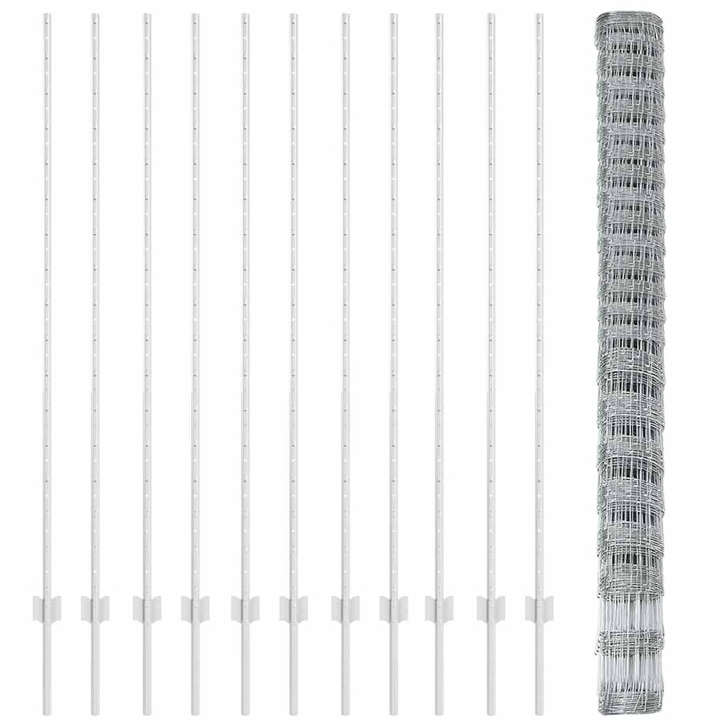 Fence with Posts Silver 1.6 x 25 m Steel