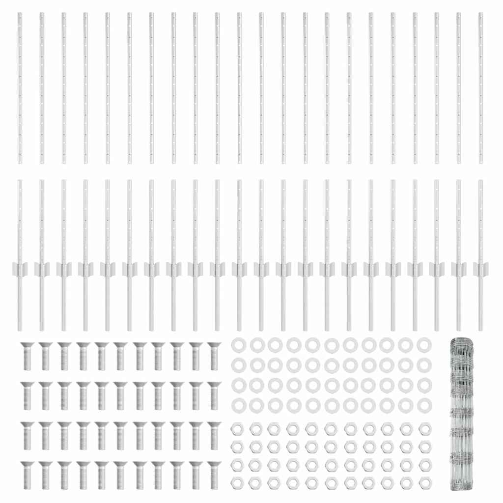 Fence with Posts Silver 1 x 50 m Steel
