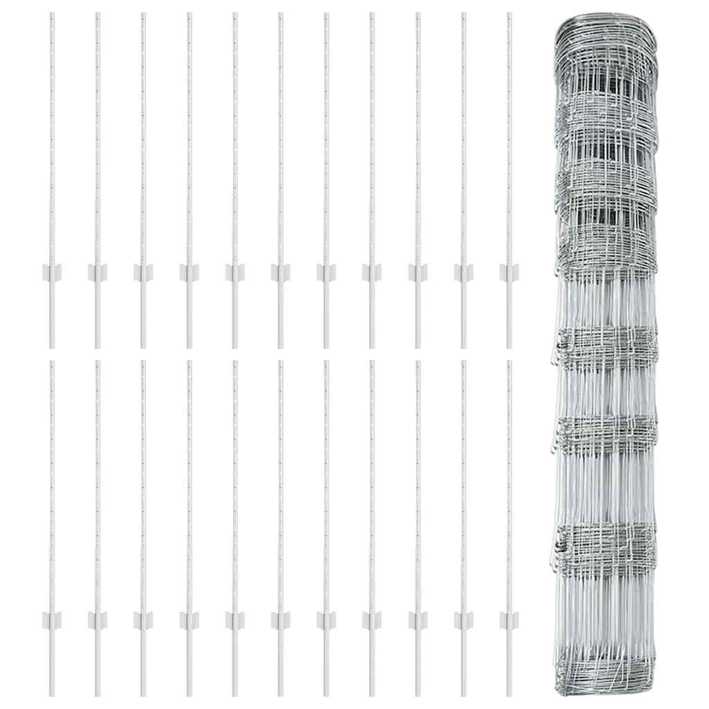 Fence with Posts Silver 1 x 50 m Steel