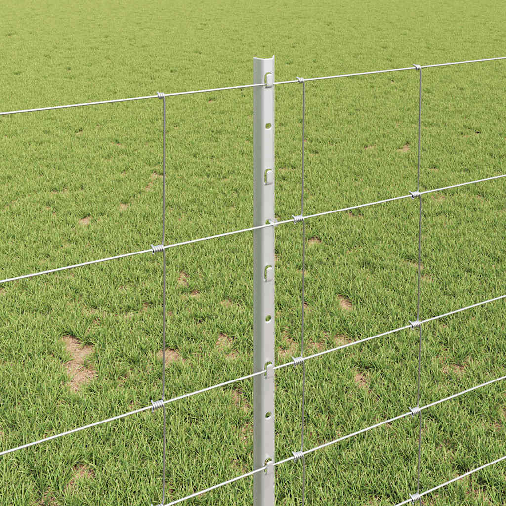 Fence with Posts Silver 1 x 50 m Steel