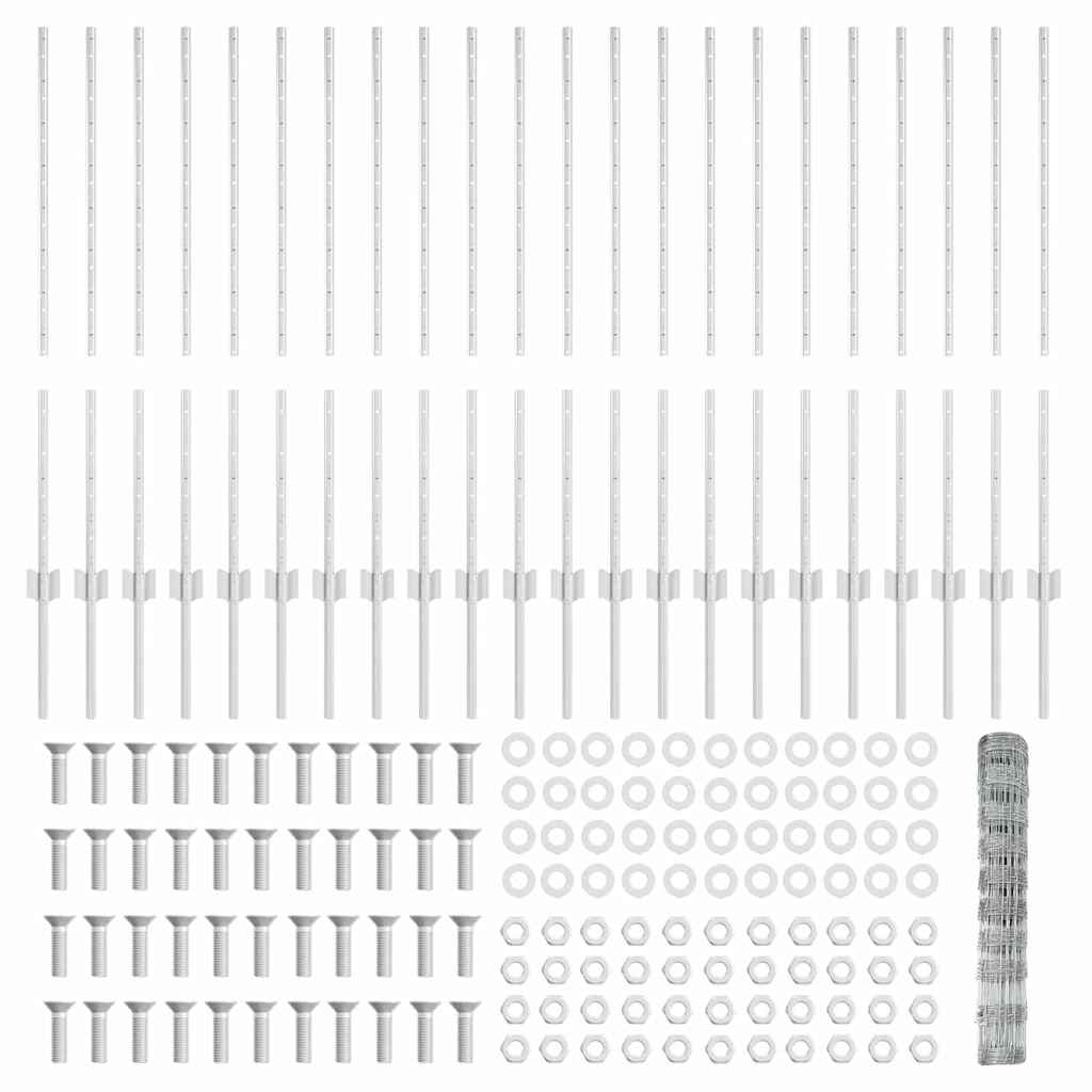 Fence with Posts Silver 1 x 50 m Steel