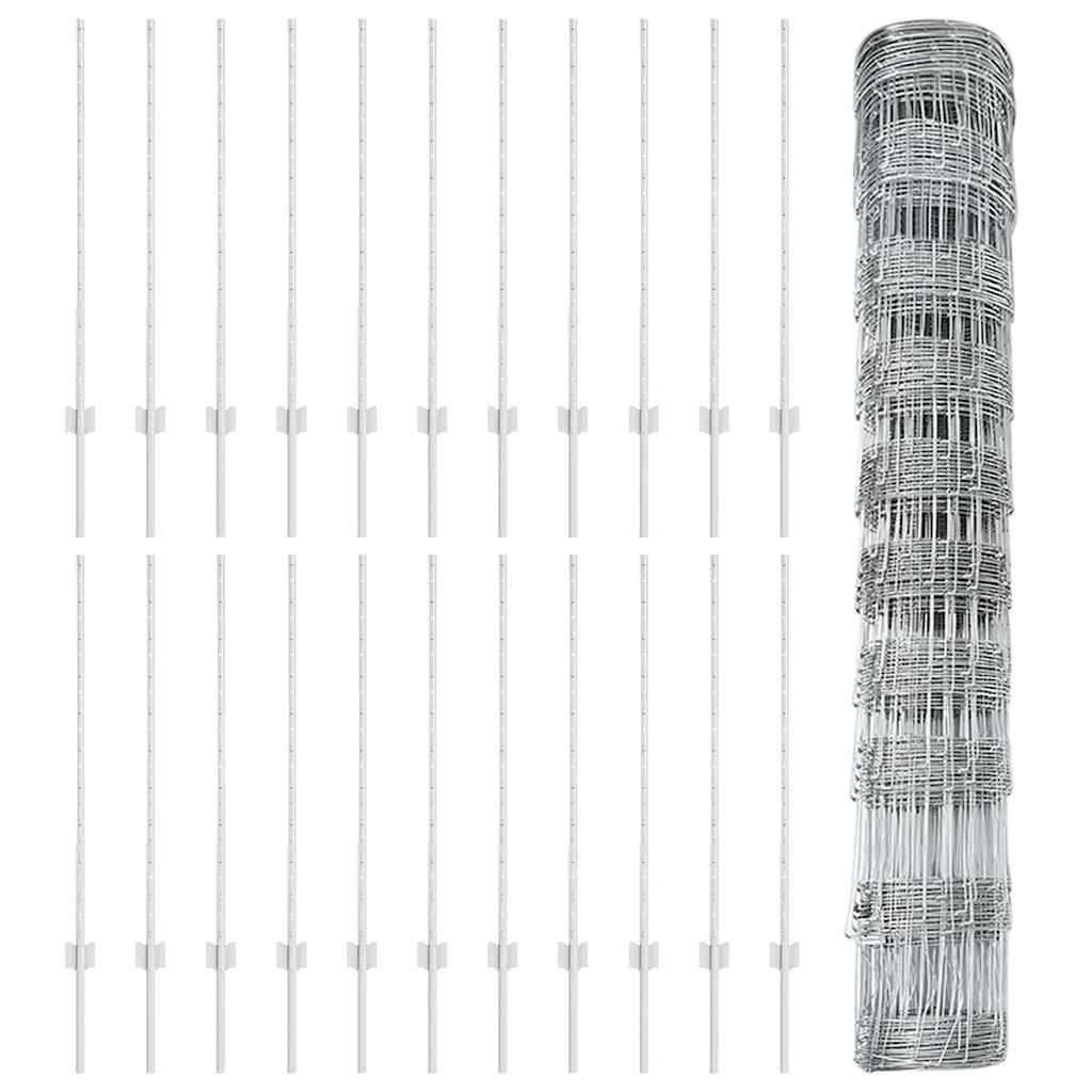 Fence with Posts Silver 1 x 50 m Steel