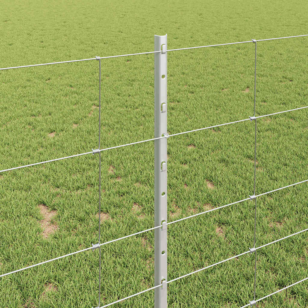 Fence with Posts Silver 1 x 50 m Steel